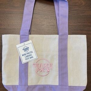 Trader Joe's Mini Canvas Tote in Cream with Lavender Trim